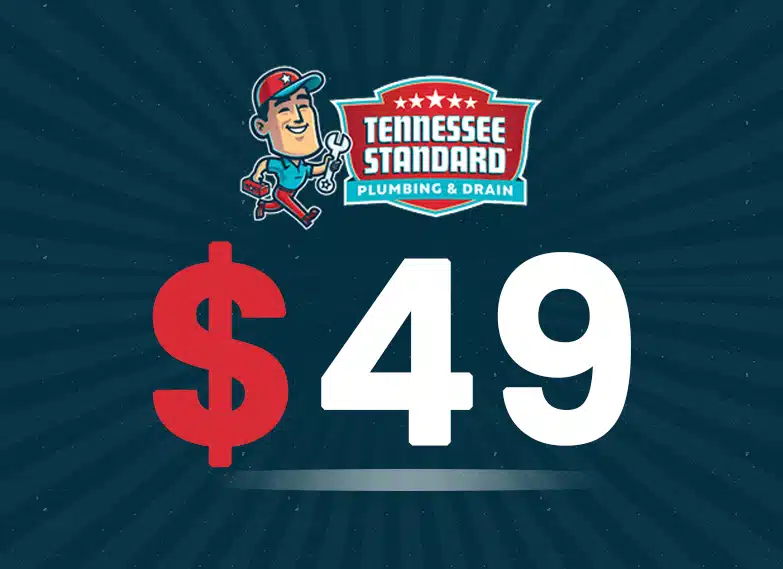 Tennessee Standard Plumbing & Drain logo above a large red dollar sign and the number 49, indicating a $49 offer.
