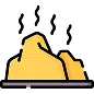 Icon of a yellow mound emitting wavy lines of odor, representing a sulfur-like smell from gas leaks.