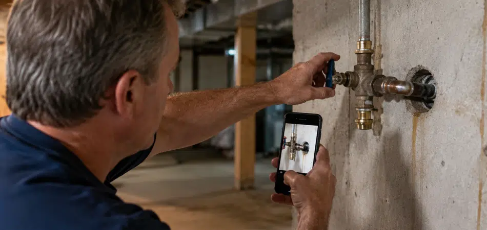 Basement Plumbing Inspection with Smartphone