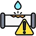 Illustration of a leaking pipe with a warning sign, indicating a potential hazard or issue with the pipe.
