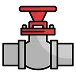 Illustration of a metal valve with a red handle connected to two gray pipes, shown in a simple, cartoon style.