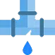 Illustration of a water pipe with a crack, leaking a single blue drop of water.