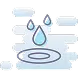 Three water droplets splashing into a puddle, forming ripples icon