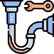 Illustration of a blue plumbing pipe with a U-bend and an orange wrench above it