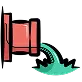 A red pipe pouring blue-green liquid onto a surface, creating a splash icon