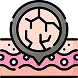 An icon of cracked, dry skin under magnification. The skin is pink with cracked patterns, emphasizing dryness and texture