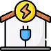 Icon of a house with an electrical plug and lightning bolt symbol, representing electrical and telecommunication line services.