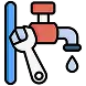 Icon of a wrench next to a faucet with water drops, representing familiar plumbing repair services.