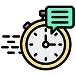 Icon of a clock with yellow border and black hands, showing faster response