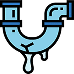 A blue drain pipe with a drip of water at the bottom icon