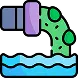 A pipe discharges green, polluted liquid with debris or plants into a body of water.