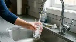 a man getting water from the faucet