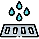 Icon of a rectangular drain grate with water droplets above it, representing drainage improvement solutions.
