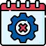 Icon of a calendar with a blue gear and a red X in the center, representing a settings or configuration error related to scheduling.