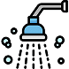 A showerhead with water droplets spraying down icon