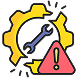 A yellow gear with a blue wrench inside, symbolizing maintenance icon