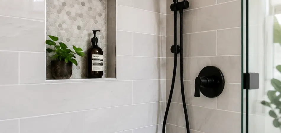 Modern bathroom shower with sleek fixtures
