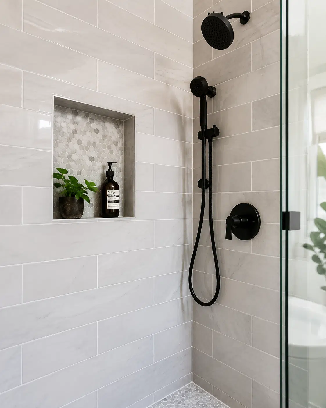 Modern bathroom shower with sleek fixtures