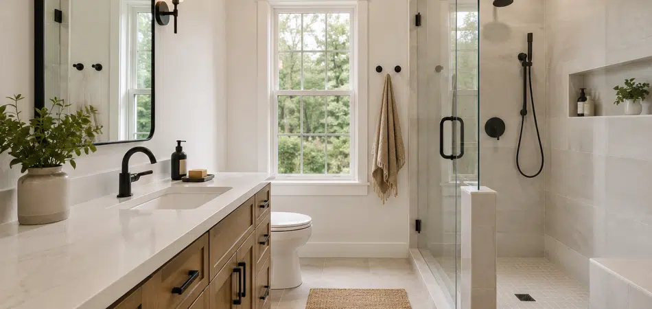 Modern minimalist bathroom with natural light