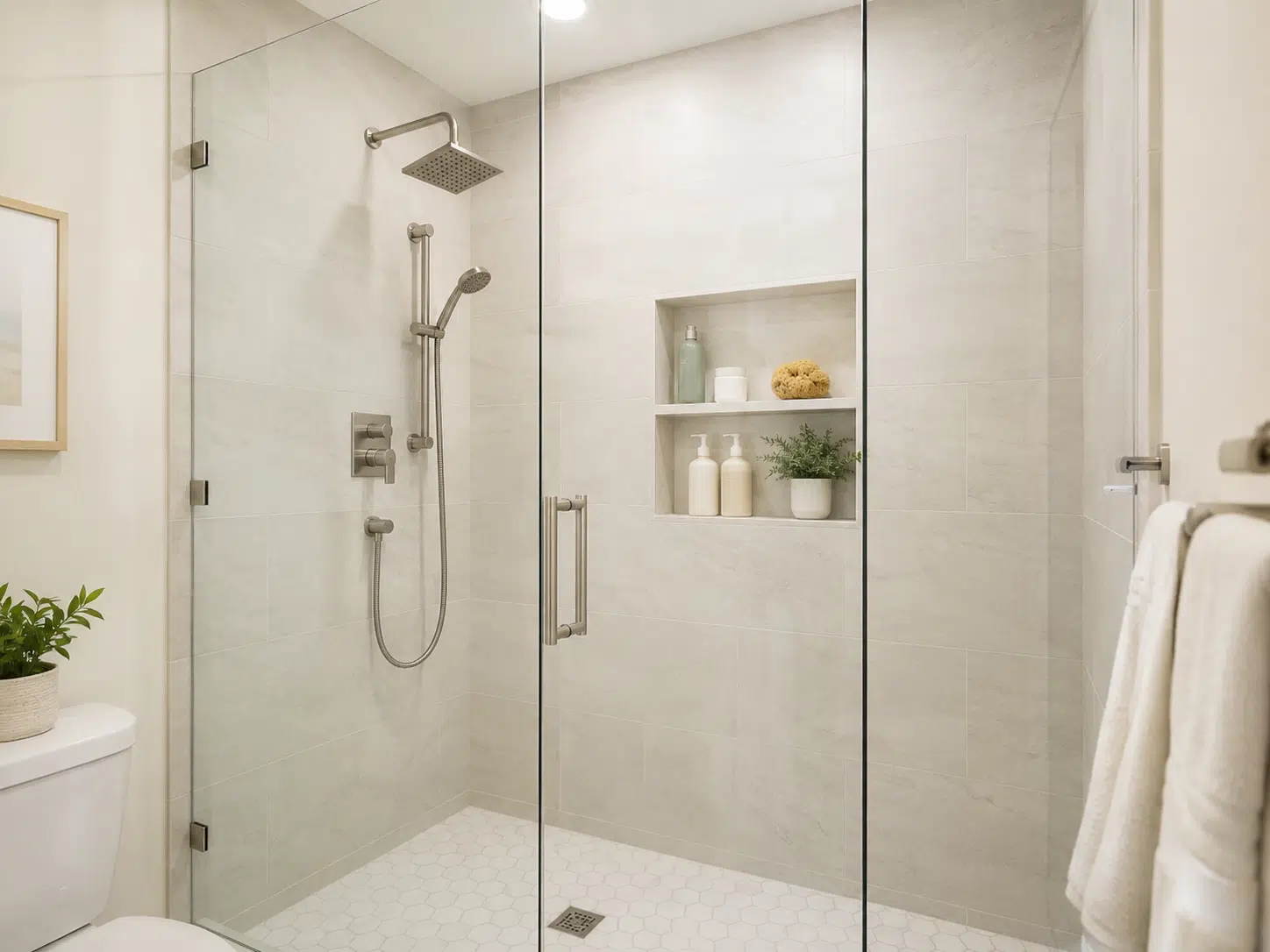Modern minimalist shower with neutral tones