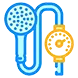 Icon of a showerhead connected to a pressure gauge, representing slow drainage issues across multiple fixtures.