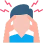 Illustration of a person holding their head with red lightning bolts indicating a headache or physical discomfort.