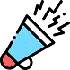 A blue megaphone with sounds coming out icon