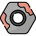 A gray metal hex nut with a black center and rust on two edge icon