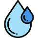 A blue water droplet icon, featuring a larger droplet with a smaller droplet dripping from it.