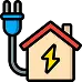 Icon of a house with an electrical plug and lightning bolt, representing utility upgrades for residential properties.