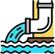 Illustration of a pipe releasing blue water into a wavy surface, suggesting drainage or pollution.