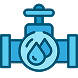 Icon of a blue valve with a water droplet symbol