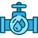 Icon of a blue valve with a water droplet symbol
