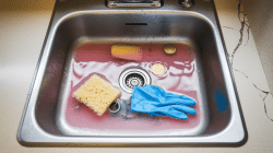 kitchen sink with slow drain