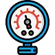 Icon of a water pressure gauge with a red and blue dial, indicating pressure measurement.