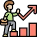 Cartoon person climbing bar graph with an upward arrow, representing growth or progress.