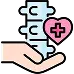 A hand holds a spine with a pink heart and medical cross, symbolizing spine health or chiropractic care.