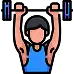 Illustration of a person with short dark hair lifting a barbell overhead while wearing a blue tank top.