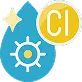 Icon of a water droplet containing a sun symbol and the letters Cl, representing chlorine content in water.