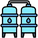 Icon of two blue water filter canisters with a droplet, representing water filtration for cloudy or discolored water.