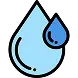 A blue droplet icon, featuring a large light blue drop with a smaller, darker blue drop