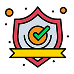 Icon of a red shield with a circular orange center, featuring a green checkmark. A yellow banner below suggests security and protection.