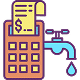 Illustration of a calculator with a dollar receipt, connected to a leaking faucet.