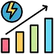 Icon of a four-bar graph with red, yellow, green, and blue bars ascending in height depicting increased energy bill