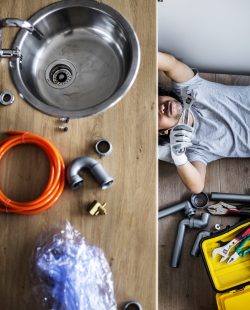 Man fixing kitchen sink