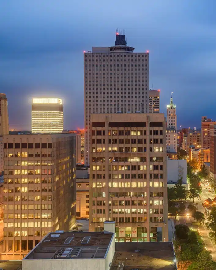 evening downtown view in Maryville