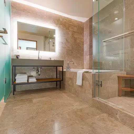 modern bathroom with walk-in showers
