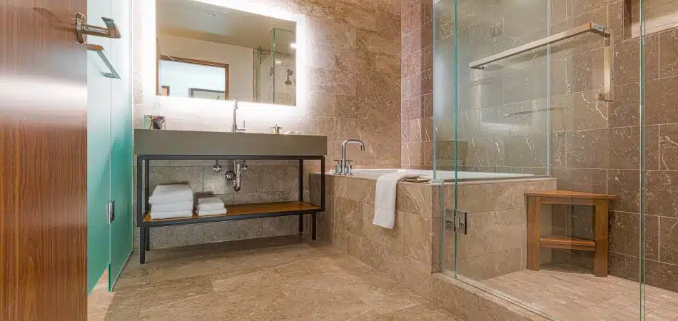 modern bathroom with walk-in showers