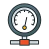 Icon of a pressure gauge with a needle pointing to a low reading, indicating decreased water pressure.