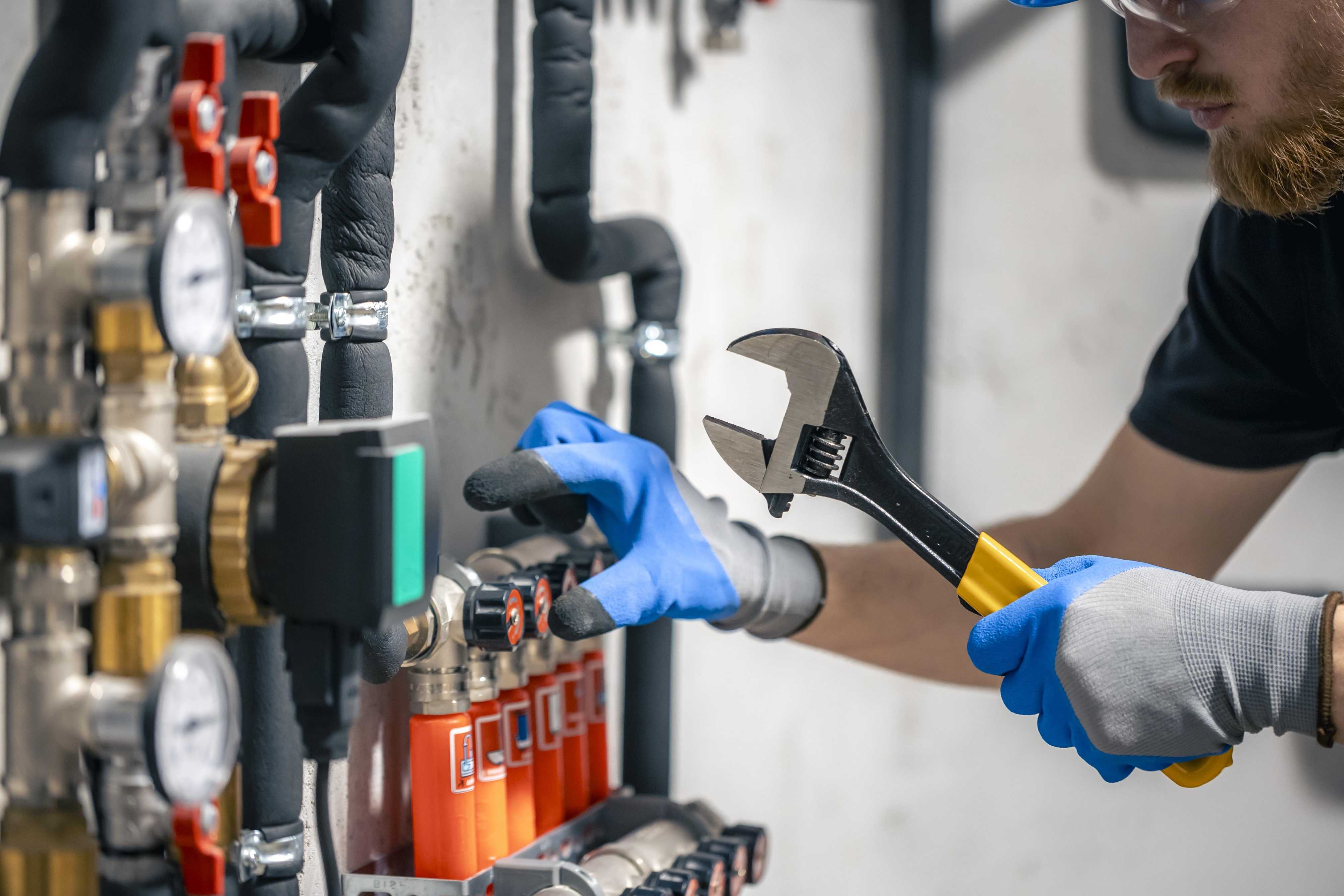 plumber fixing heater system